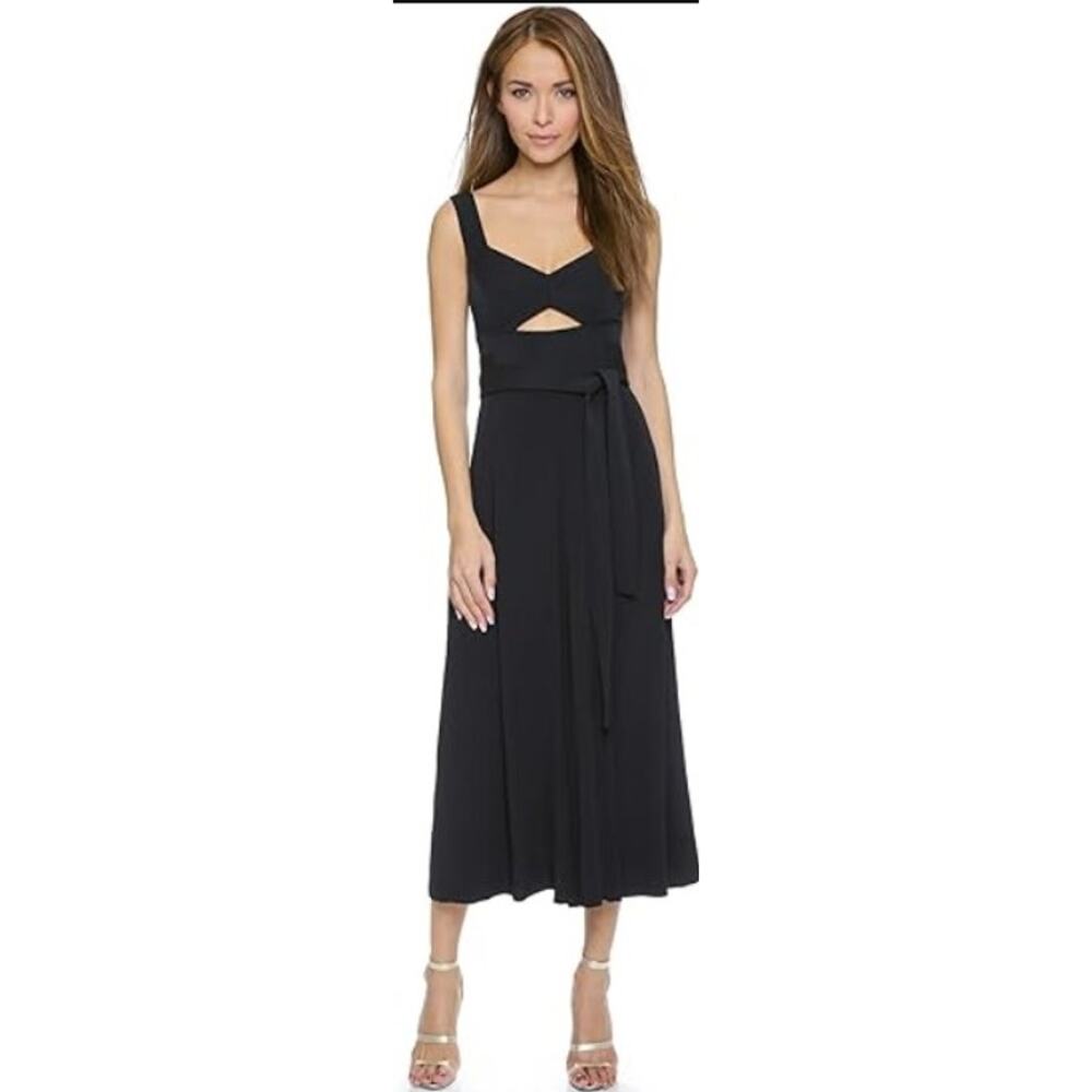 new REBECCA TAYLOR Lila navy black cutout waist tie sleeveless wide leg jumpsuit